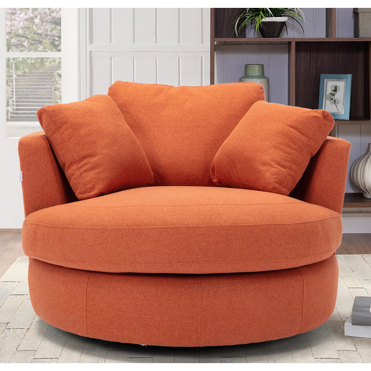 Latitude Run® Kenneth-Anthony 42.52'' Wide Linen Swivel Barrel Chair